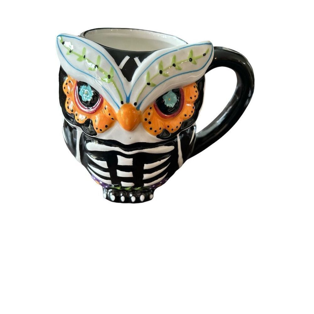 Owl Themed Hand-Painted Ceramic Mug Whimsical‎ Artistic Design 3.5"